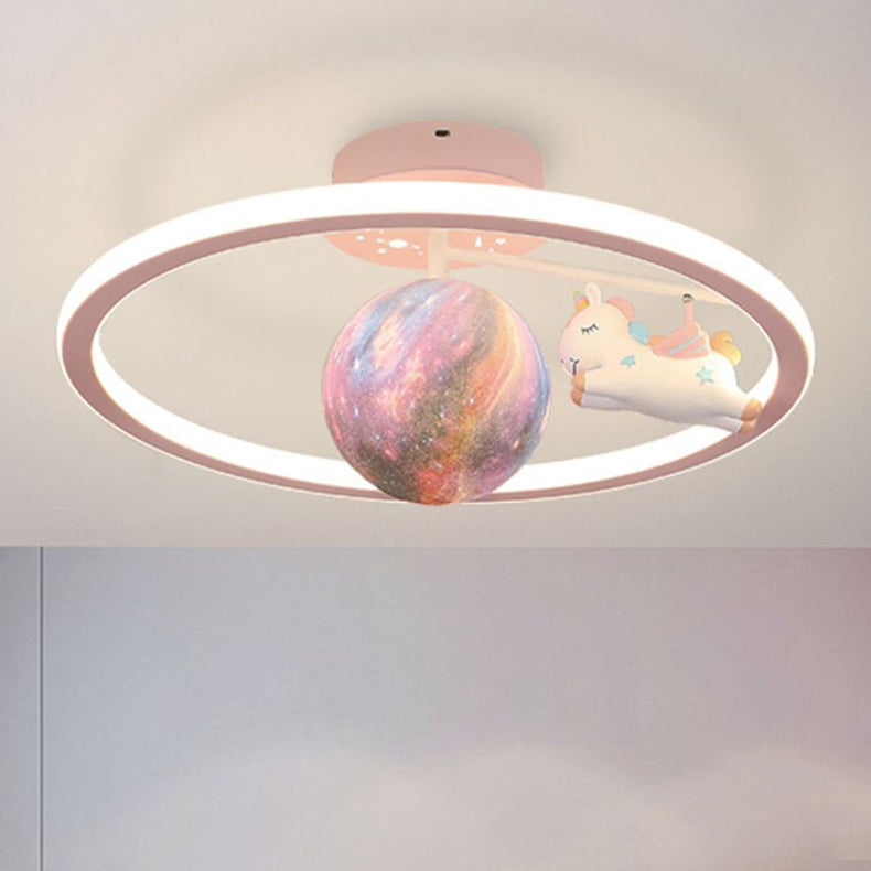 Lumière de plafond semi-encastrée LED en résine de fer avec licorne planète ronde contemporaine pour chambre d&