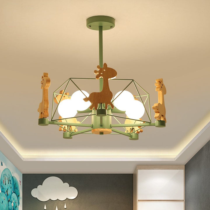 Skandinavischer moderner Kinder-Giraffen-Diamant-Pentagramm-Eisen-5-Licht-Insel-Kronleuchter 