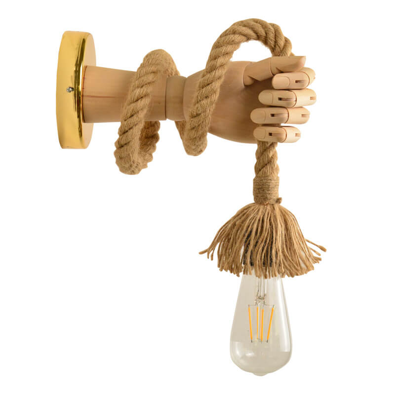 Vintage kreative Handform-Lampe Arm Hanfseil Zwirn 1-Licht Wandleuchte 