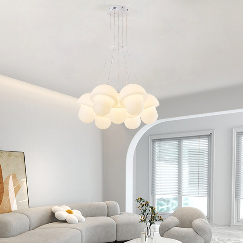 Nordic Minimalist White Mushroom Iron PE 7-Light Island Light Chandelier