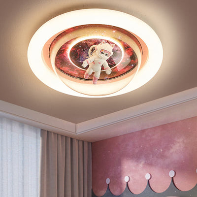 Modern Cartoon Pink Astronaut Unicorn Round Acrylic Resin LED Flush Mount Ceiling Light