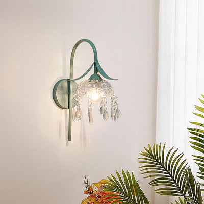 Zeitgenössische kreative Eisen Lotus Blume Glas Schatten Kristall 1-Licht Wandleuchte Lampe für Wohnzimmer 