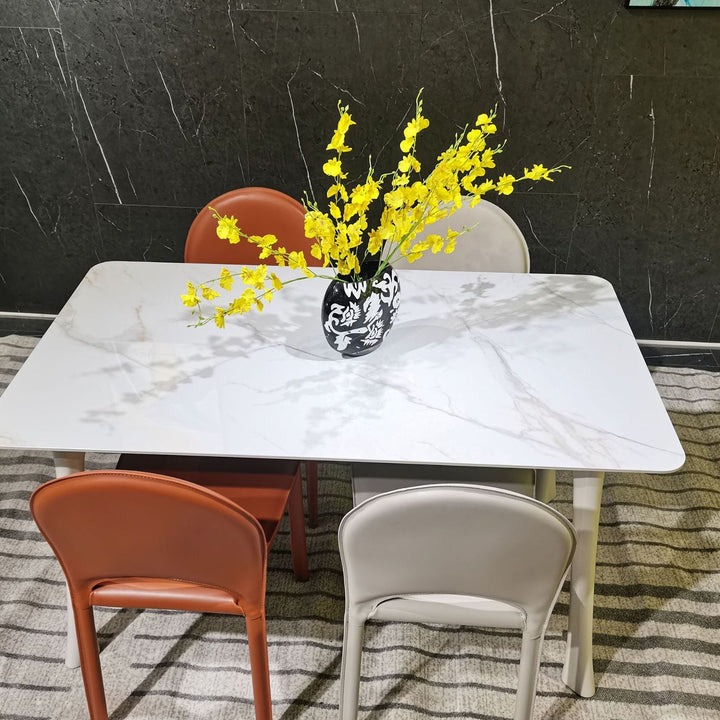 Modern Minimalist Saddle-Style Faux Leather Carbon Steel Sponge Square Elliptical Dining Chair Backrest For Dining Room