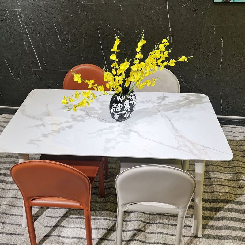 Chaise de salle à manger moderne minimaliste en cuir de selle, acier au carbone, éponge, carrée, elliptique, dossier pour salle à manger 