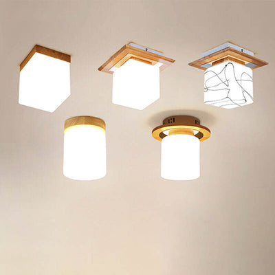 Modern Nordic Minimalist Wood Circular Square 1-Light Semi-Flush Mount Ceiling Light