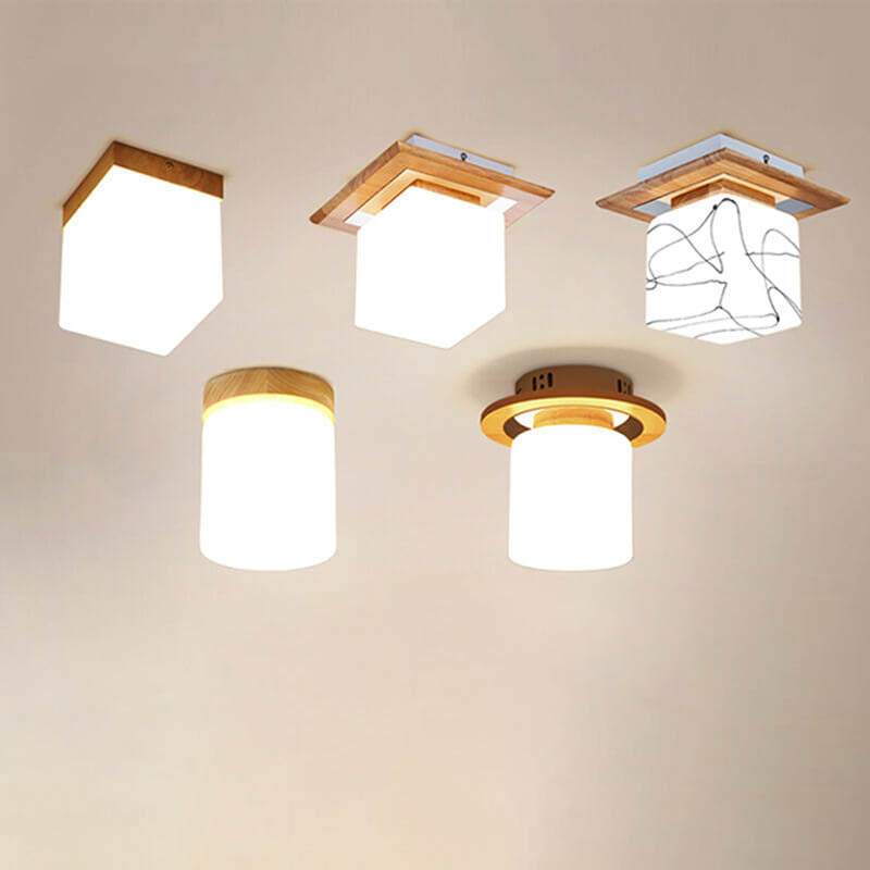 Modern Nordic Minimalist Wood Circular Square 1-Light Semi-Flush Mount Ceiling Light