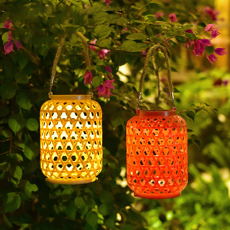 Lanterne solaire étanche créative contemporaine en plastique tissé LED portable pour lumière extérieure de jardin 