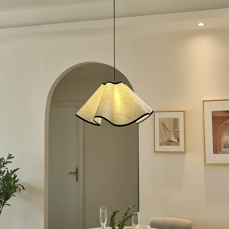 Traditional Japanese Metal Fabric Irregular Wave 1-Light Pendant Light For Dining Room