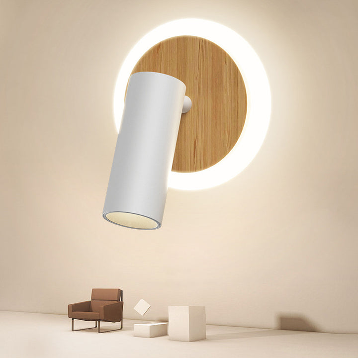 Lámpara Aplique de Pared LED de Madera Aluminio Redonda Minimalista Moderna para Dormitorio 