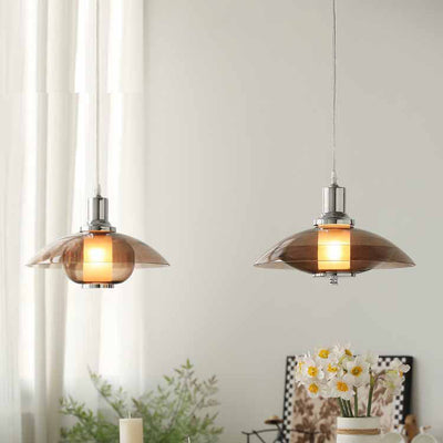 Zeitgenössische nordische bernsteinfarbene Glasscheibe aus Eisen mit 1 Licht für Wohnzimmer 