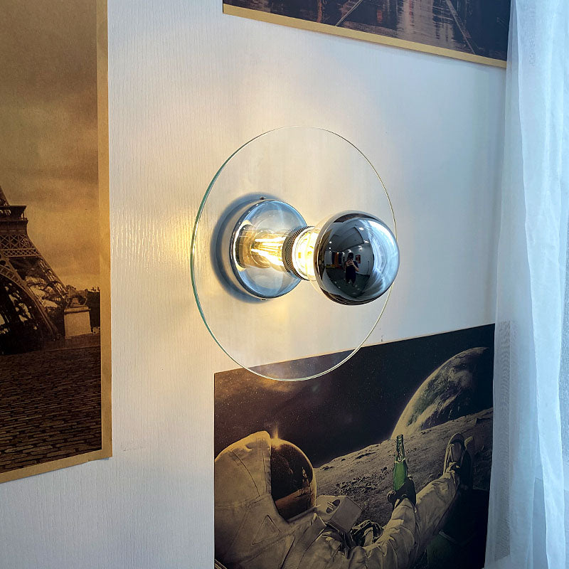 Nordic Modern Iron Ball Transparent Glass Disc 1-Light Wall Sconce Lamp