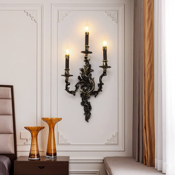 Candelabro de pared de 3 luces de cobre negro francés tradicional para sala de estar 
