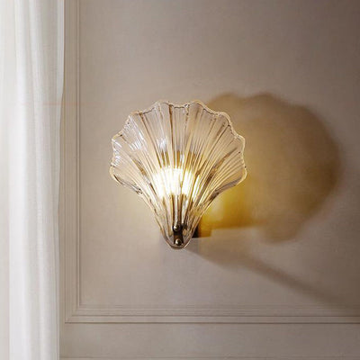 Contemporary Creative Shell All Copper Glass 1-Light Wall Sconce Lamp For Bedroom