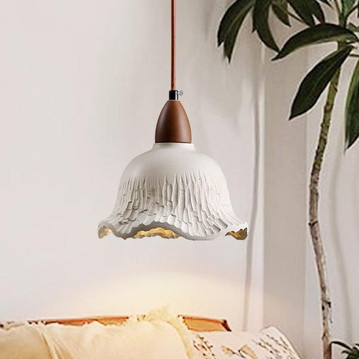 Traditionelle japanische Betonblumenschirm 1-Licht Pendelleuchte für Wohnzimmer 