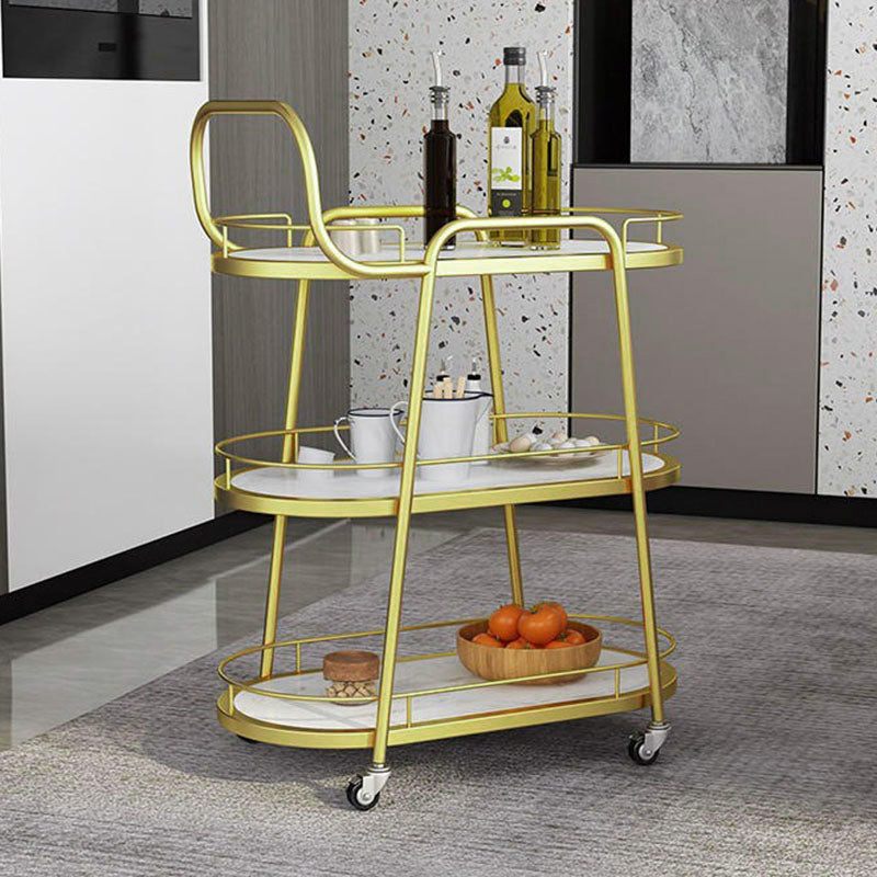 Contemporary Nordic Oval Artificial Stone Iron Dining Cart 3-Tray For Dining Room