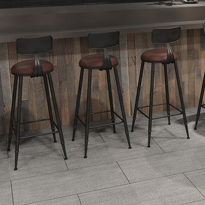 Tabouret de bar contemporain rond en similicuir avec dossier et repose-pieds pour salle à manger 