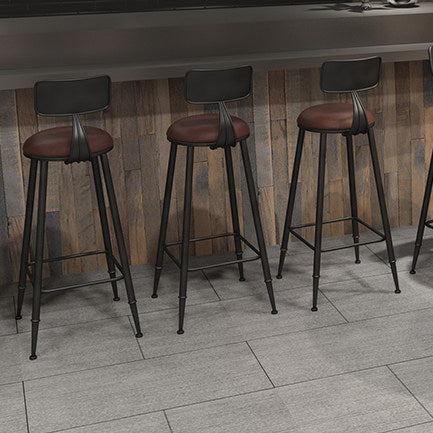 Tabouret de bar contemporain rond en similicuir avec dossier et repose-pieds pour salle à manger 