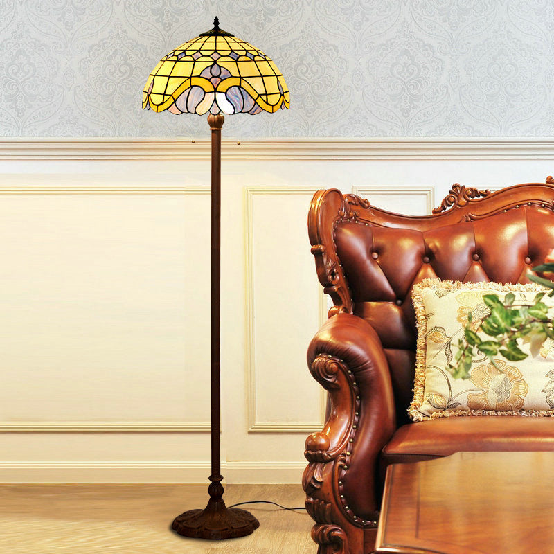Lampe de sol traditionnelle Tiffany en verre teinté méditerranéen à 2 lumières pour bureau à domicile 