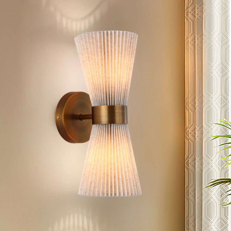 Moderne minimalistische Säule Stoff Kupfer 2-Licht Wandleuchte Lampe für Wohnzimmer 