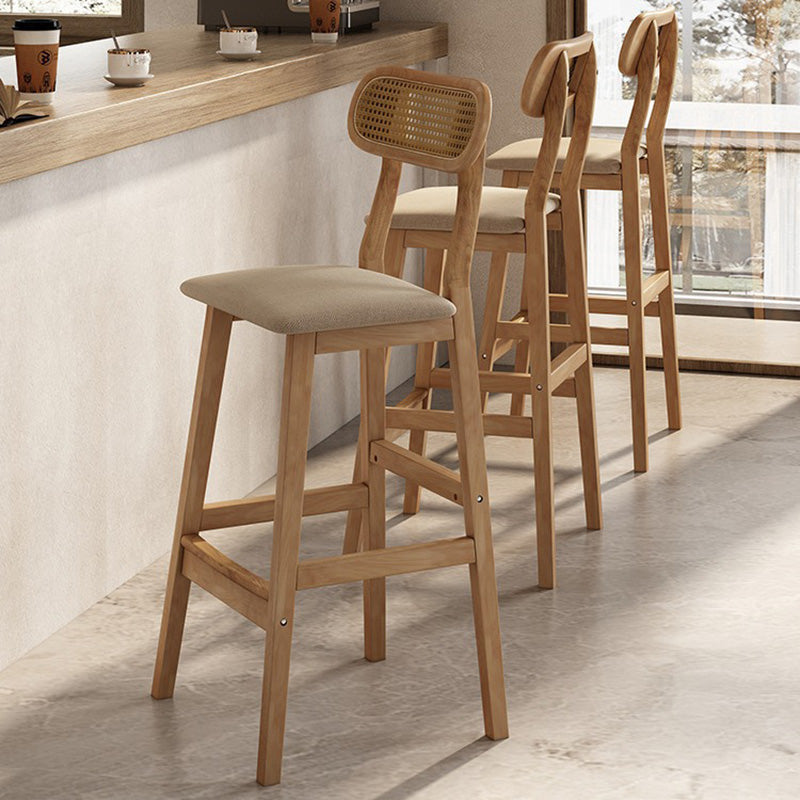 Tabouret de comptoir moderne minimaliste en cuir PU avec rotin rembourré en bois de caoutchouc, dossier ouvert, repose-pieds pour cuisine 
