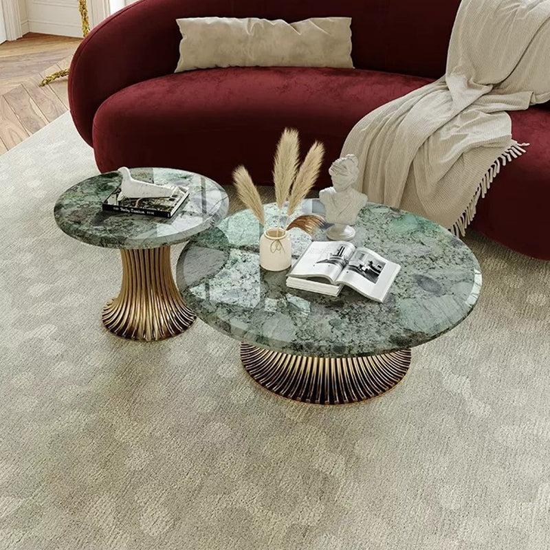Ensemble de tables basses rondes contemporaines en marbre et acier inoxydable pour salon 
