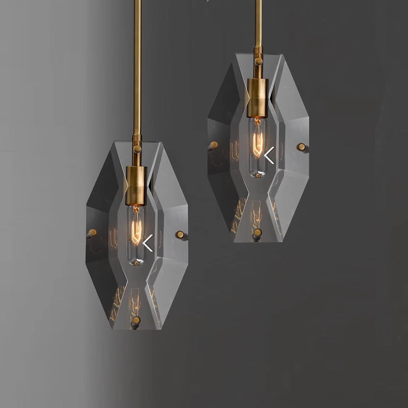 Moderne minimalistische achteckige Kupferglas-Pendelleuchte mit 1 Licht für Schlafzimmer 