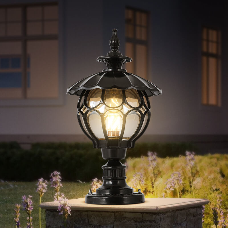 Outdoor European Round Column Head Light 1-Light Waterproof Garden Landscape Light