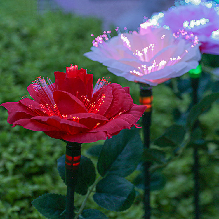 Zeitgenössische kreative Solar-Edelstahl-Fabric-Rosen-LED-Außenbodensteckleuchte für den Garten 
