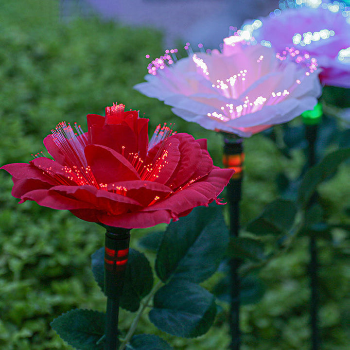 Zeitgenössische kreative Solar-Edelstahl-Fabric-Rosen-LED-Außenbodensteckleuchte für den Garten 