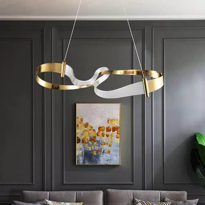 Lampe à suspension LED linéaire en ruban acrylique en forme de vague créative contemporaine pour salon 