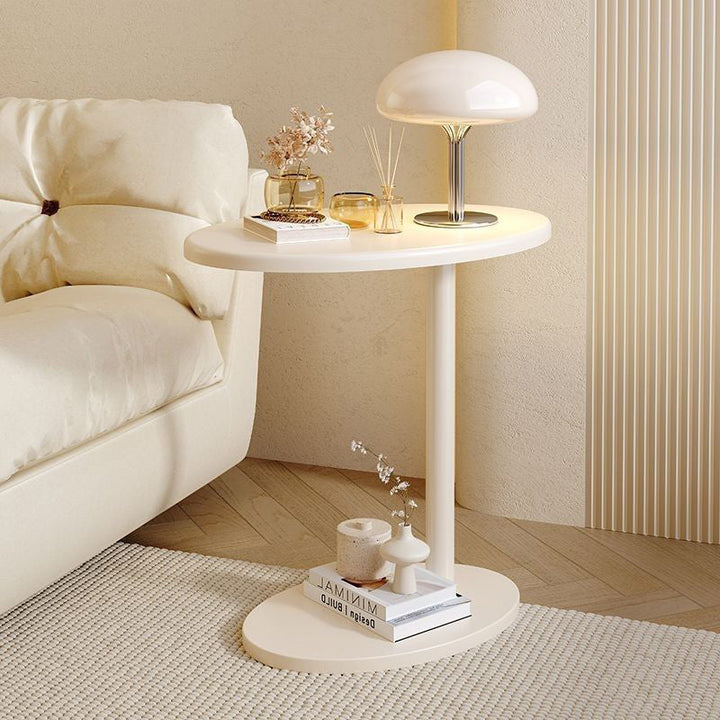 Moderner minimalistischer elliptischer rechteckiger C-förmiger MDF-Stahl-Eisen-Beistelltisch, 2-stöckig für Wohnzimmer 