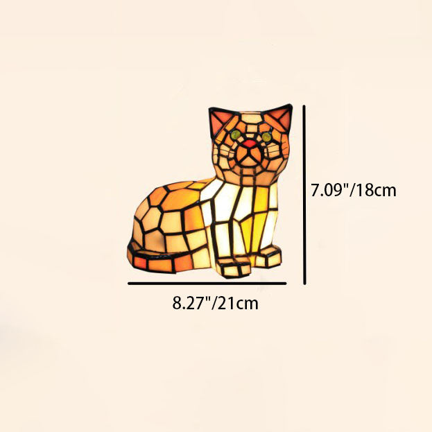 Lámpara de mesa de 1 luz con diseño de gato de vidrio Tiffany tradicional para dormitorio 