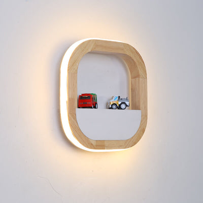 Japanese Modern Square Round Rubber Wood Hardware LED Wall Sconce Lamp