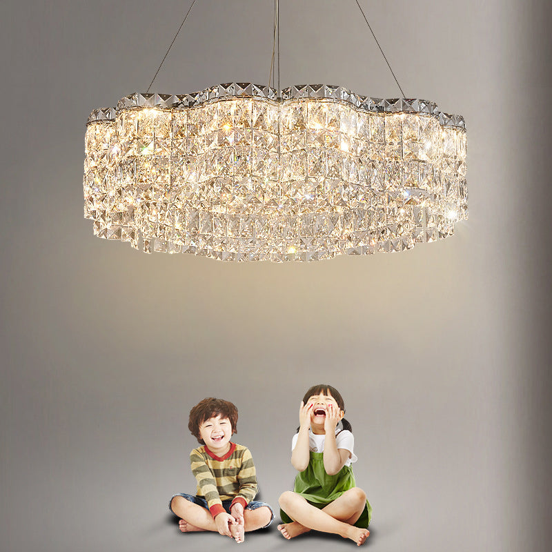 Moderne minimalistische Blume Edelstahl Kristall LED Kronleuchter für Wohnzimmer 