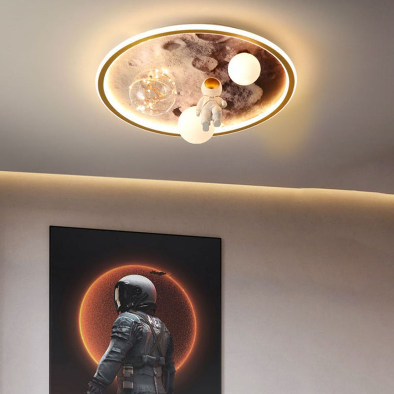 Children Creative Cartoon Astronaut Moon Acrylic LED Kids Flush Mount Ceiling Light