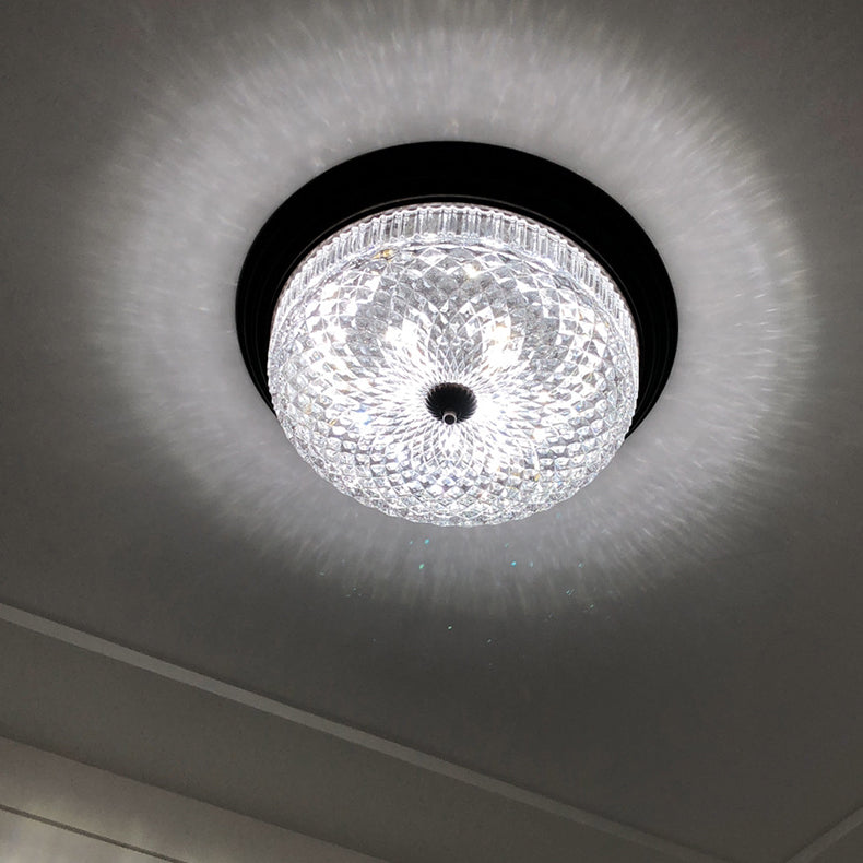 Zeitgenössische Retro Metall Glas Runde Ripple LED Unterputz Deckenleuchte für Wohnzimmer 