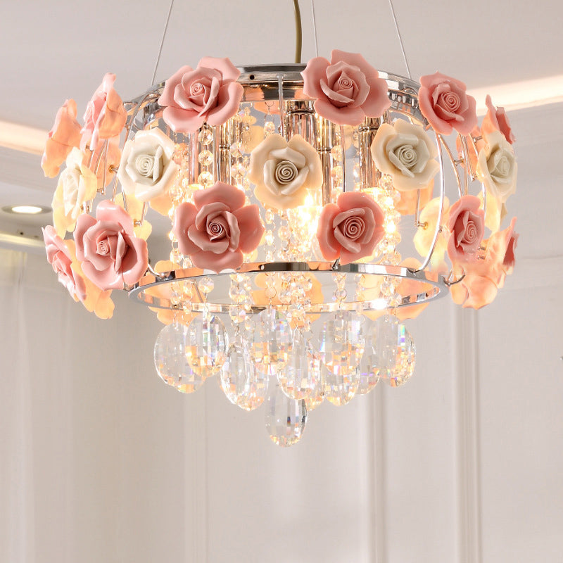 Moderne minimalistische Rose Runde Kristall Zweig Kristall Eisen 5/6 Licht Kronleuchter für Wohnzimmer 