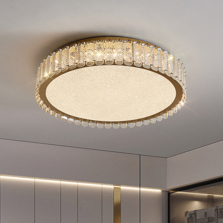 Plafonnier LED rond en cristal en acier inoxydable de luxe contemporain pour chambre 