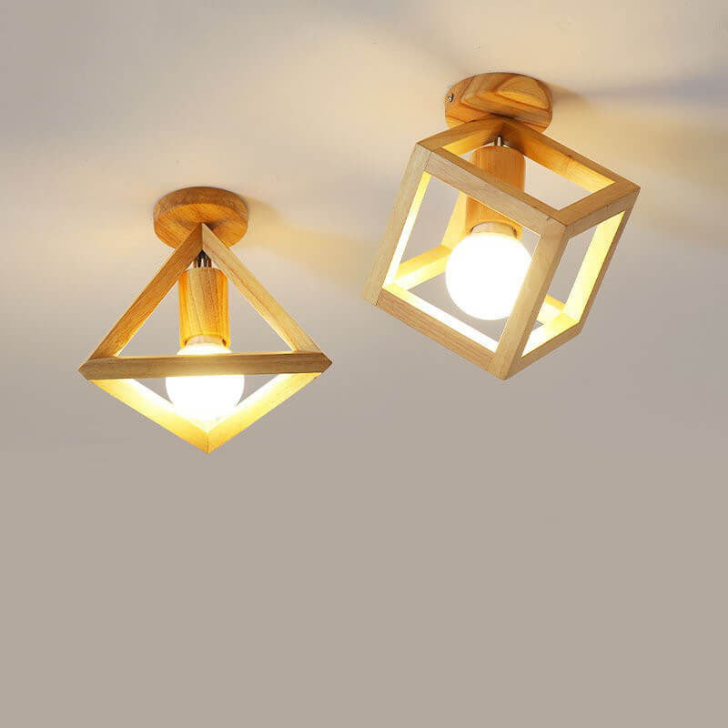 Japanischer minimalistischer hohler geometrischer Würfel 1-Licht Semi-Flush-Mount-Deckenleuchte 