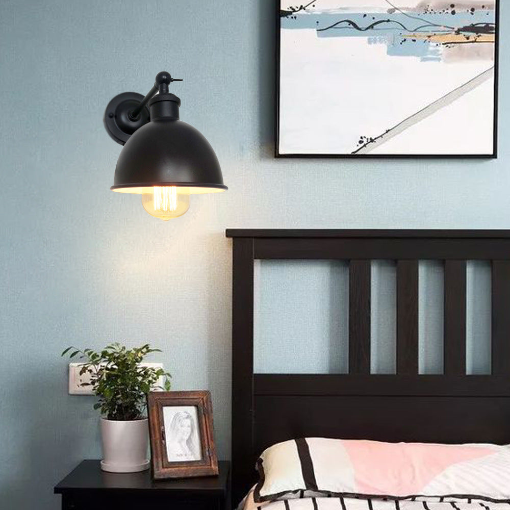 Zeitgenössische industrielle Eisen halbrunde Schatten Rocker Arm 1-Licht Wandleuchte Lampe für Wohnzimmer 