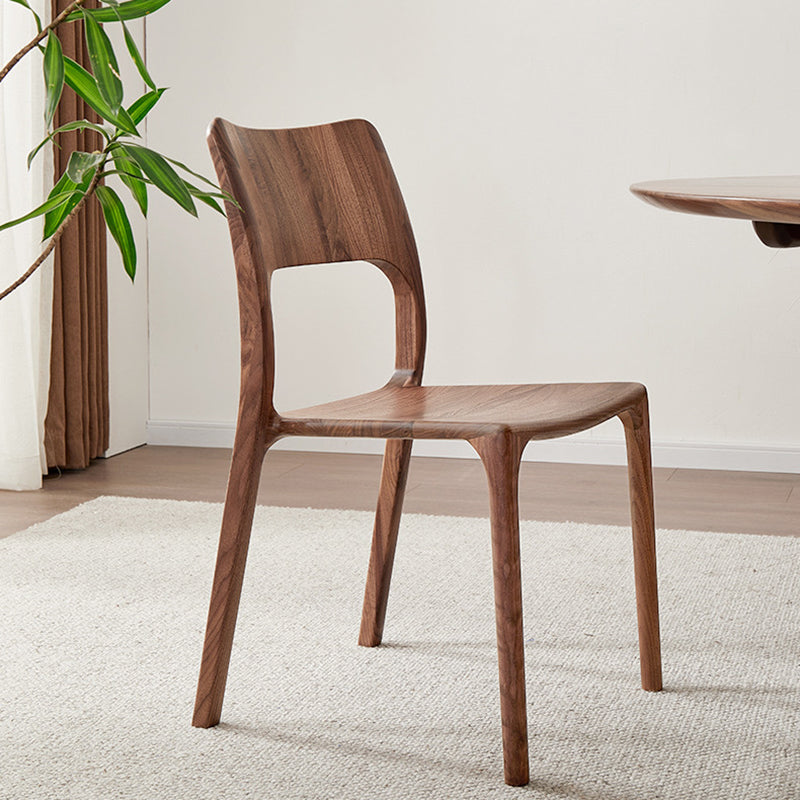 Chaise de salle à manger carrée en bois de noyer rétro contemporain avec dossier pour salle à manger 