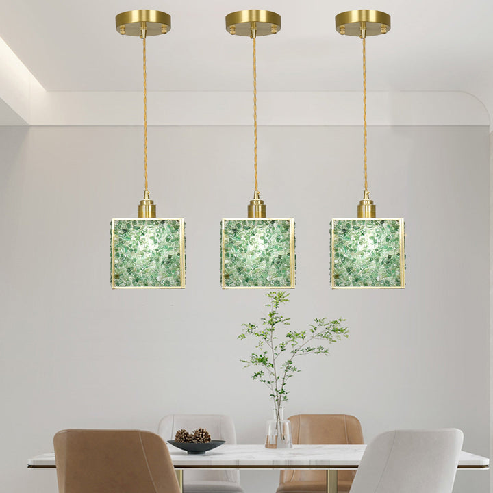 Suspension Luminaire 1-Lumière Moderne de Luxe Carré Cube Cadre en Or Cuivre Abat-jour en Verre Pour Salon 
