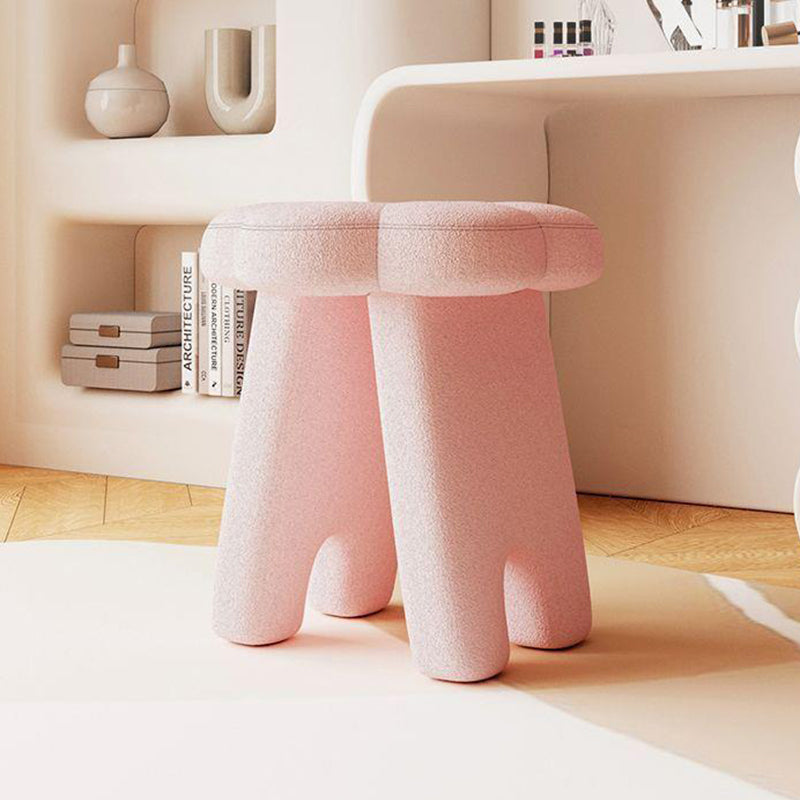 Modern Art Deco Floral Square Sherpa Fabric Wood Vanity Stool Backless Armless For Bedroom