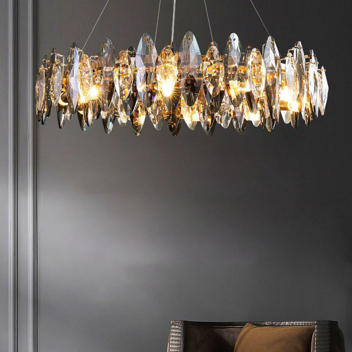 Lustre ovale moderne en cristal et fer avec 5/6/10 lumières pour salon 