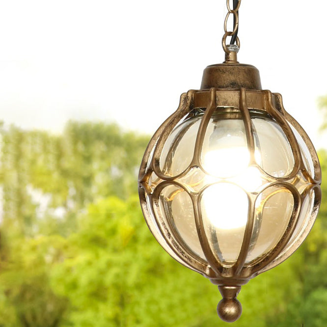 Lámpara colgante de 1 luz con bola de vidrio de hierro de aluminio impermeable tradicional europea para patio exterior 