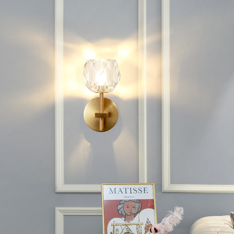 Moderne Mid-Century Kristall Ball Eisen gerade Pole 1-Licht Wandleuchte Lampe für Wohnzimmer 