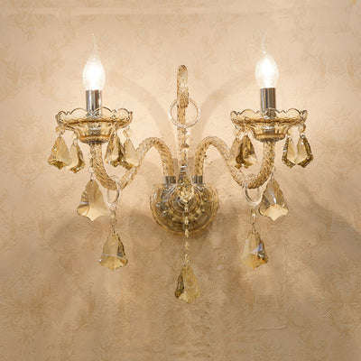 Traditionelle europäische Glaskristall-Kandelaber-Hardware 1/2-Licht-Wandleuchter-Lampe für Wohnzimmer 
