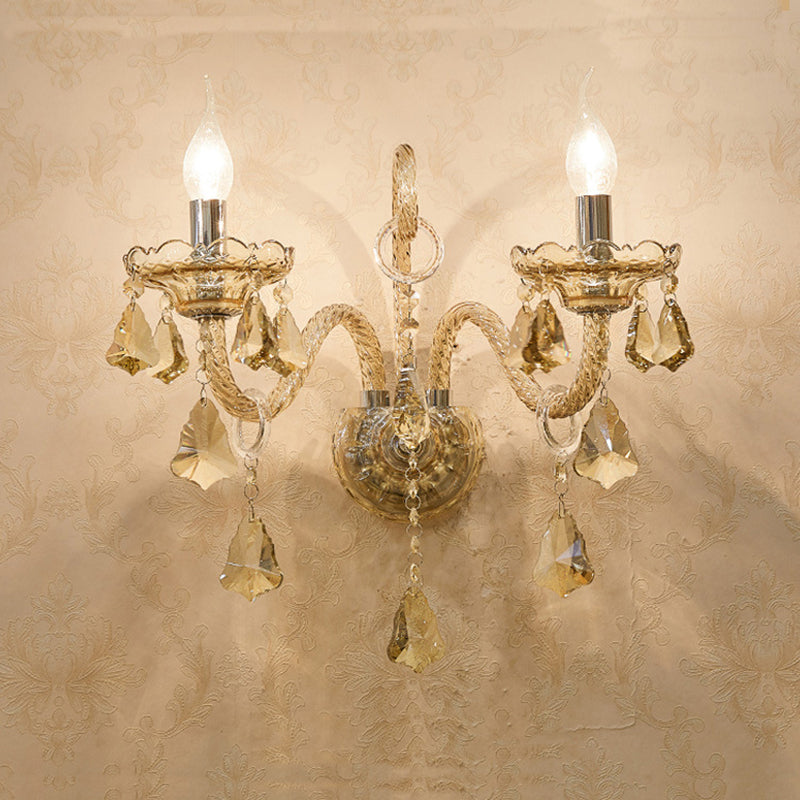 Traditionelle europäische Glaskristall-Kandelaber-Hardware 1/2-Licht-Wandleuchter-Lampe für Wohnzimmer 