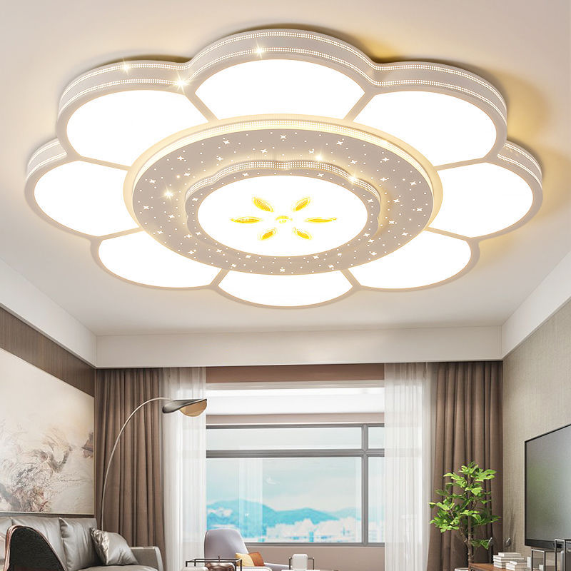 Plafonnier LED rond en fer et acrylique à fleurs de simplicité moderne pour salon 