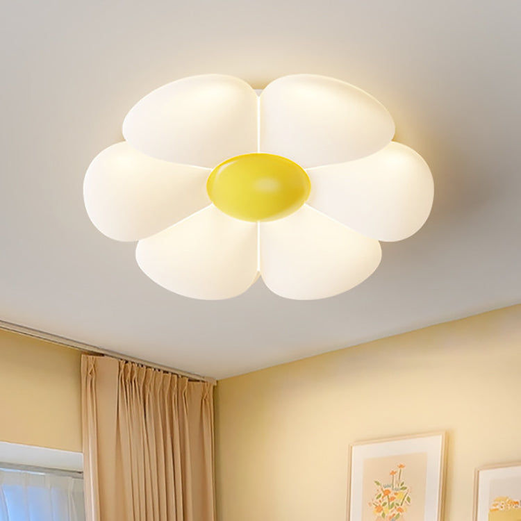 Zeitgenössische kreative Daisy Flower PE Eisen LED Unterputz Deckenleuchte für Schlafzimmer 